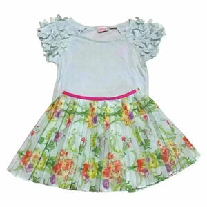 Ted Baker Size 4Y Girl Outfit Pleated Floral Pull On Skirt & Applique Sleeve Top